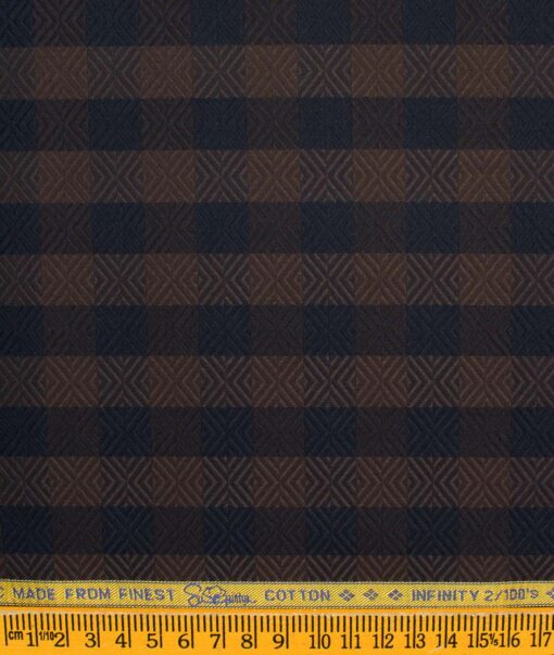 Luthai Men's Supima Cotton 2/100 Checks  Unstitched Shirting Fabric (Brown & Blue)