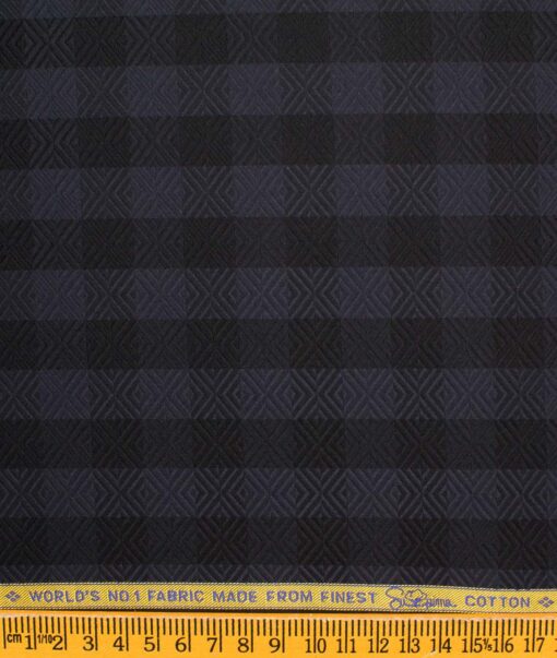 Luthai Men's Supima Cotton Checks  Unstitched Shirting Fabric (Dark Blue & Black)