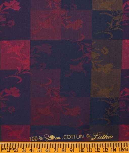 Luthai Men's Supima Cotton Self Design  Unstitched Shirting Fabric (Blue & Red)