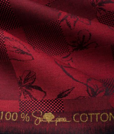 Luthai Men's Supima Cotton Self Design  Unstitched Shirting Fabric (Red)