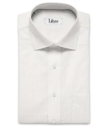Tessitura Monti Men's Giza Cotton Checks  Unstitched Shirting Fabric (White & Beige)