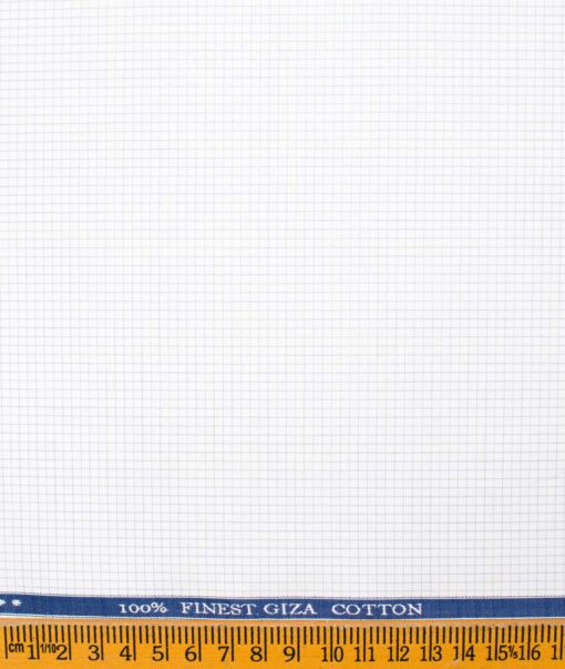 Tessitura Monti Men's Giza Cotton Checks  Unstitched Shirting Fabric (White & Grey)