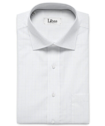 Tessitura Monti Men's Giza Cotton Checks Unstitched Shirting Fabric (White & Sky Blue)