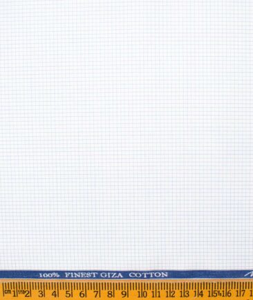 Tessitura Monti Men's Giza Cotton Checks  Unstitched Shirting Fabric (White & Sky Blue)