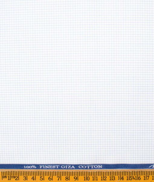 Tessitura Monti Men's Giza Cotton Checks  Unstitched Shirting Fabric (White & Sky Blue)