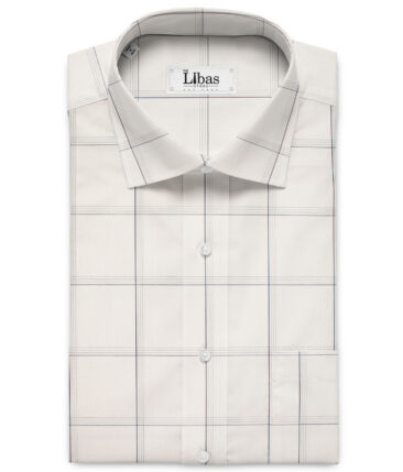 Tessitura Monti Men's Giza Cotton Checks  Unstitched Shirting Fabric (Cream & Blue)