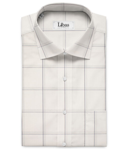 Tessitura Monti Men's Giza Cotton Checks  Unstitched Shirting Fabric (Cream & Blue)