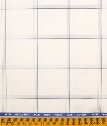 Tessitura Monti Men's Giza Cotton Checks  Unstitched Shirting Fabric (Cream & Blue)