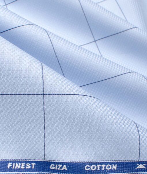 Tessitura Monti Men's Giza Cotton Checks  Unstitched Shirting Fabric (Sky Blue)