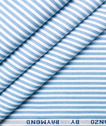 Raymond Men's Premium Cotton Striped  Unstitched Shirting Fabric (White & Sky Blue)