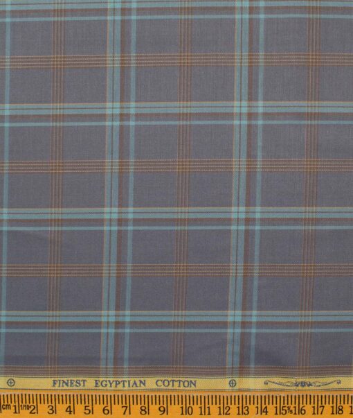 Soktas Men's Giza Cotton Checks  Unstitched Shirting Fabric (Grey & Mint Green)