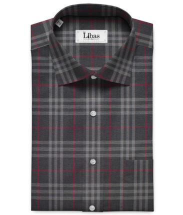 Soktas Men's Giza Cotton Checks  Unstitched Shirting Fabric (Blackish Grey)