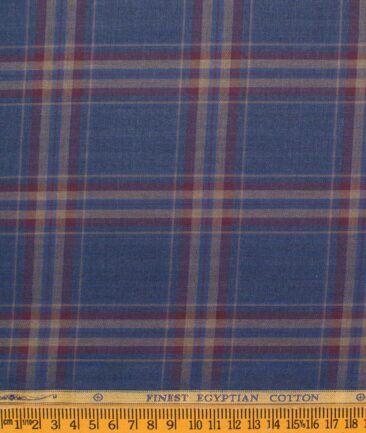 Soktas Men's Giza Cotton Checks  Unstitched Shirting Fabric (Dark Blue)