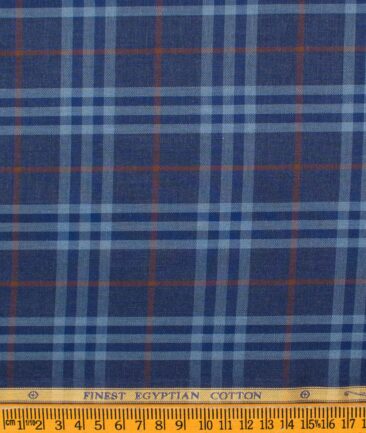 Soktas Men's Giza Cotton Checks  Unstitched Shirting Fabric (Dark Blue)