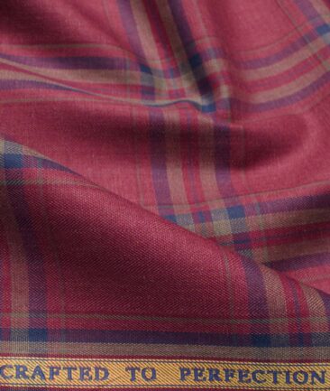 Soktas Men's Giza Cotton Checks  Unstitched Shirting Fabric (Light Burgundy Red)
