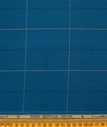 Soktas Men's Giza Cotton Checks  Unstitched Shirting Fabric (Aegean Blue)