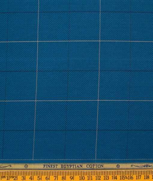 Soktas Men's Giza Cotton Checks  Unstitched Shirting Fabric (Aegean Blue)