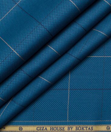 Soktas Men's Giza Cotton Checks  Unstitched Shirting Fabric (Aegean Blue)