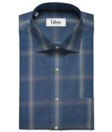 Soktas Men's Giza Cotton Checks  Unstitched Shirting Fabric (Aegean Blue)