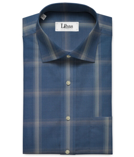 Soktas Men's Giza Cotton Checks  Unstitched Shirting Fabric (Aegean Blue)