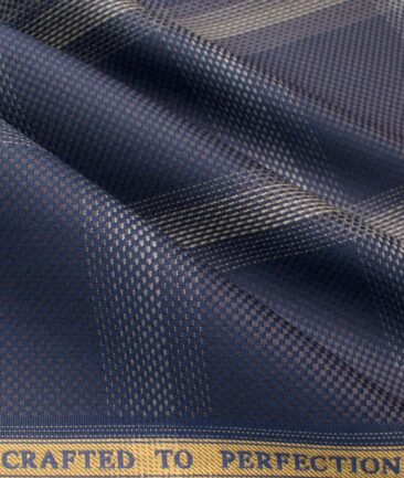 Soktas Men's Giza Cotton Checks  Unstitched Shirting Fabric (Dark Blue)