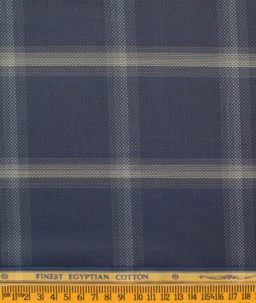 Soktas Men's Giza Cotton Checks  Unstitched Shirting Fabric (Dark Blue)