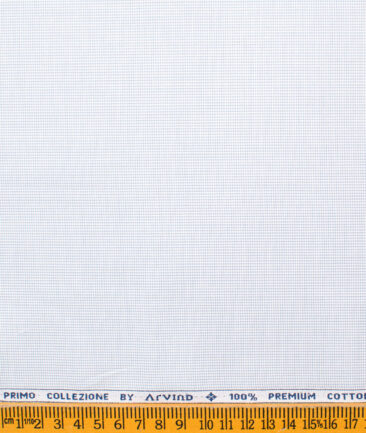 Arvind Men's Premium Cotton Stuctured  Unstitched Shirting Fabric (White & Blue)