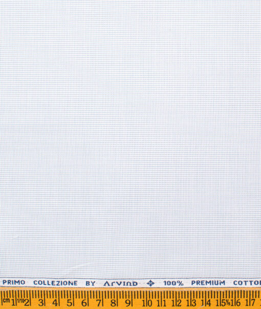 Arvind Men's Premium Cotton Stuctured  Unstitched Shirting Fabric (White & Blue)