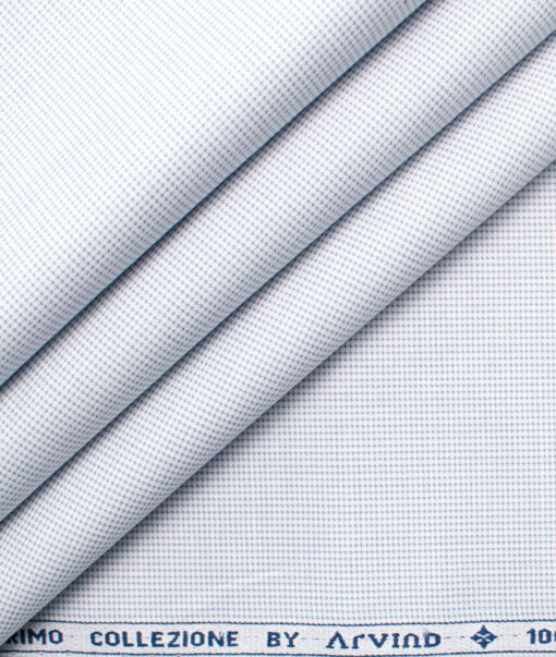 Arvind Men's Premium Cotton Stuctured  Unstitched Shirting Fabric (White & Blue)