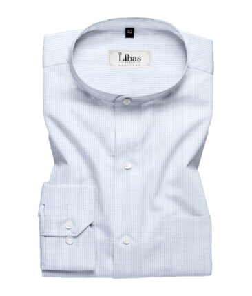 Cadini Men's Premium Cotton Stuctured  Unstitched Shirting Fabric (White & Sky Blue)
