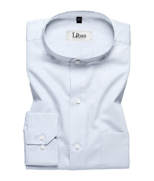 Cadini Men's Premium Cotton Stuctured  Unstitched Shirting Fabric (White & Sky Blue)