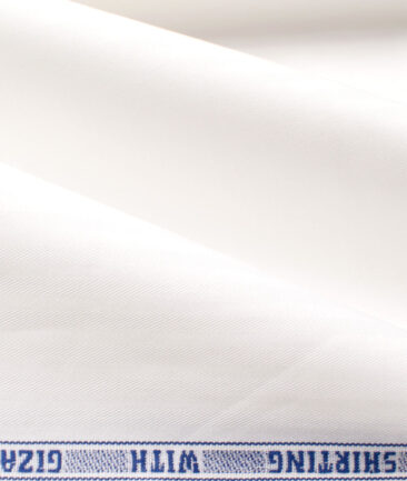 J.Hampstead Men's Giza Cotton Striped  Unstitched Shirting Fabric (White)
