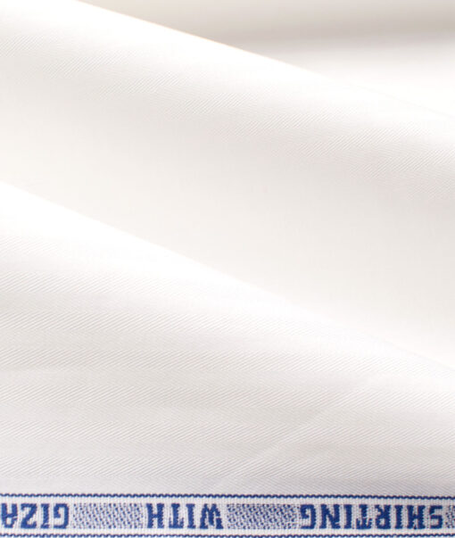 J.Hampstead Men's Giza Cotton Striped  Unstitched Shirting Fabric (White)