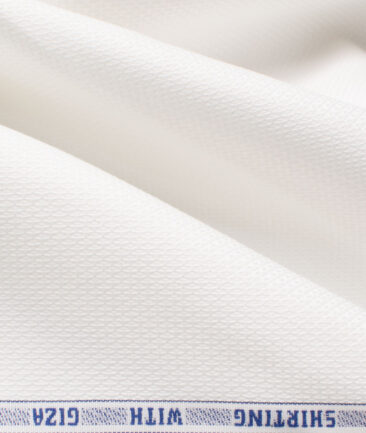J.Hampstead Men's Giza Cotton Structured  Unstitched Shirting Fabric (White)