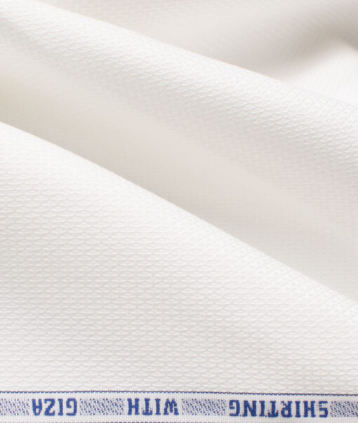 J.Hampstead Men's Giza Cotton Structured  Unstitched Shirting Fabric (White)