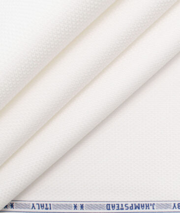 J.Hampstead Men's Giza Cotton Structured  Unstitched Shirting Fabric (White)