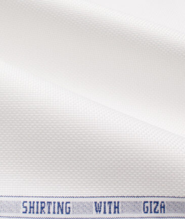 J.Hampstead Men's Giza Cotton Structured  Unstitched Shirting Fabric (White)