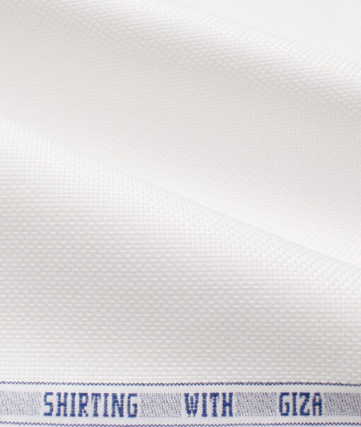 J.Hampstead Men's Giza Cotton Structured  Unstitched Shirting Fabric (White)