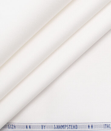 J.Hampstead Men's Giza Cotton Structured  Unstitched Shirting Fabric (White)
