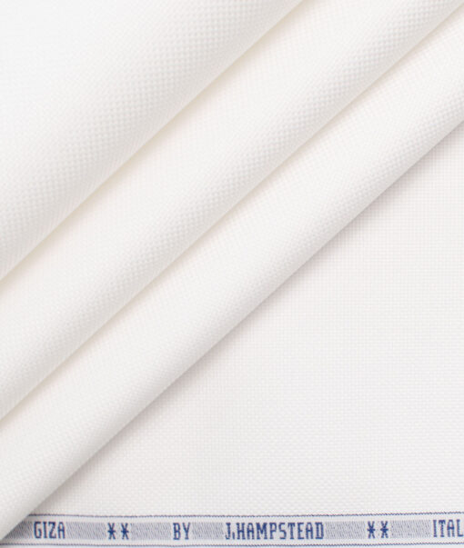J.Hampstead Men's Giza Cotton Structured  Unstitched Shirting Fabric (White)