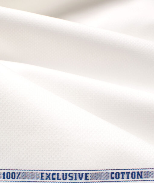 J.Hampstead Men's Giza Cotton Structured  Unstitched Shirting Fabric (White)