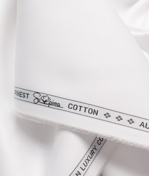 Luthai Men's Giza Cotton 2/120's Solids  Unstitched Shirting Fabric (White)