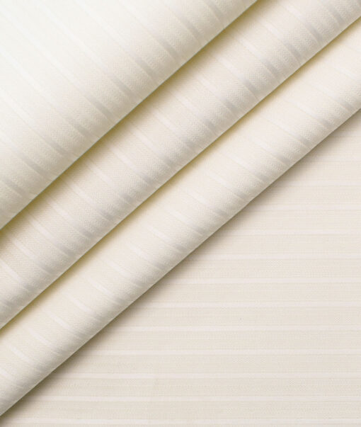 Nemesis Men's Giza Cotton 2/120's Striped  Unstitched Shirting Fabric (Cream)