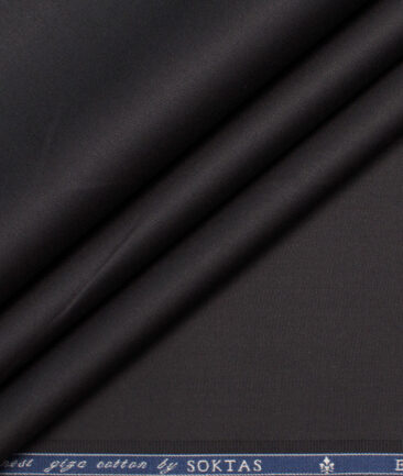 Soktas Men's Giza Cotton 2/120's Solids  Unstitched Shirting Fabric (Black)