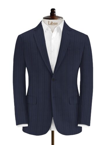 J.Hampstead Men's Wool Striped Super 130's  Unstitched Suiting Fabric (Dark Blue)