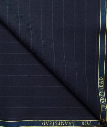 J.Hampstead Men's Wool Striped Super 130's  Unstitched Suiting Fabric (Dark Blue)