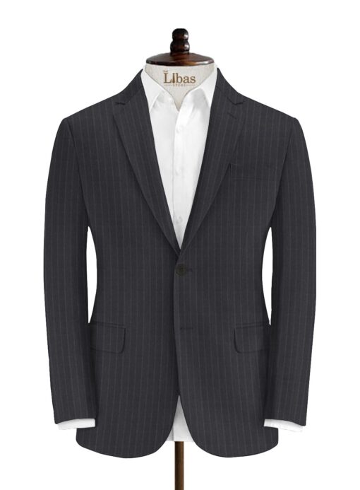 J.Hampstead Men's Wool Striped Super 130's Unstitched Suiting Fabric (Dark Grey)