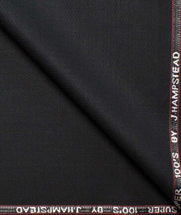 J.Hampstead Men's Wool Structured Super 100's  Unstitched Suiting Fabric (Black)