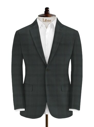 J.Hampstead Men's Wool Checks Super 100's  Unstitched Suiting Fabric (Dark Green)