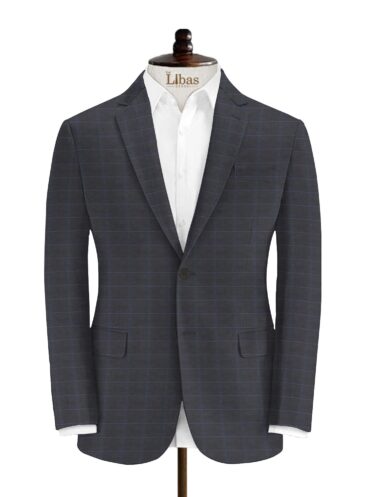 J.Hampstead Men's Wool Checks Super 100's Unstitched Suiting Fabric (Dark Grey)
